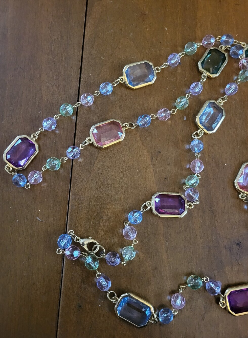 Gold-Tone Multicolor Crystal Station Necklace - Purple & Pastel Beads